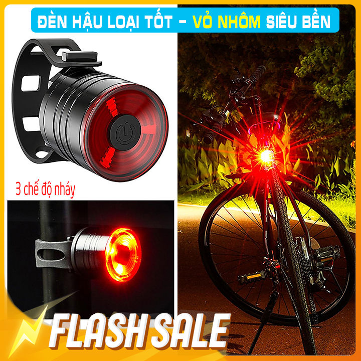 Đèn hậu Led sau xe đạp Ruby tròn thể thao chống nước cảnh báo an toàn vỏ nhôm