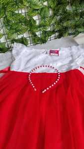 Dress Pesta Anak Merah Putih Dress Brukat Tutu Anak Free Bnado Mutiara Korea