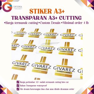 Cetak Stiker Transparan Stiker Minuman Cup Bening + Kiss Cutting per lembar A3. Stiker Sticker Label Produk Kemasan