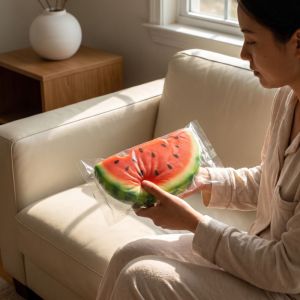 SIDSI Simulation Fruit Watermelon Squeeze Toy Cute Summer Realistic Cucumber Sensory Fidget Ball Creative Eggplant Slow Rebound Toy Kids Adults