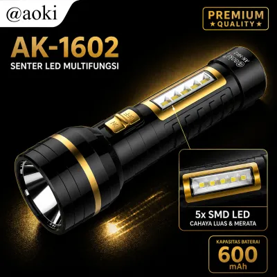 AOKI Senter LED Isi Ulang 2-in-1 17cm LED 8W dengan Lampu Samping Darurat Lampu COB/SMD