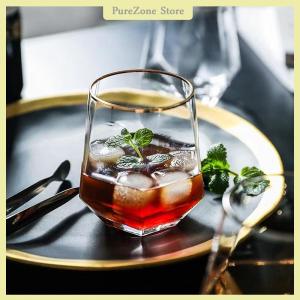 [PureZone] แก้ววิสกี้ใสทรงหกเหลี่ยมทำจากพลาสติกขอบทองสไตล์ยุโรปแก้วไวน์จากต่างประเทศหกเหลี่ยม