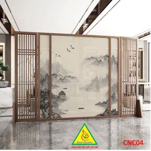 Bình phong gỗ khung tranh cắt CNC cho phòng khách nhà bếp nhà hàng spa CNC04 - Nội thất lắp ráp Viendong Adv