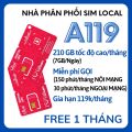 Sim Local Mobifone Data tốc độ cao tăng lên 7GB/ngày, 210GB/tháng - Free gọi thoại, Free tháng đầu GÓI A119 - BẢO HÀNH 1 ĐỔI 1 từ MƯỜNG THANH ROYAL - FREESHIP - CHƯA KÍCH HOẠT. 
