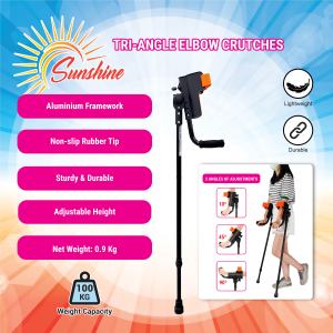Mobilis FST851 Tri-Angle Elbow Crutches 1 Unit - Lightweight Adjustable Height 100KG Capacity Foldable Walking Aid