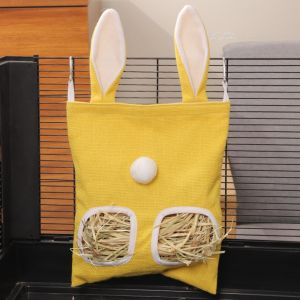 【COD&Fast Delivery】Canvas Hanging Hay Bag Large Capacity 2/3 Holes Food Dispensers Bag Rabbit Ears Small Animal Feeder Bag Bunny Guinea Pigs
