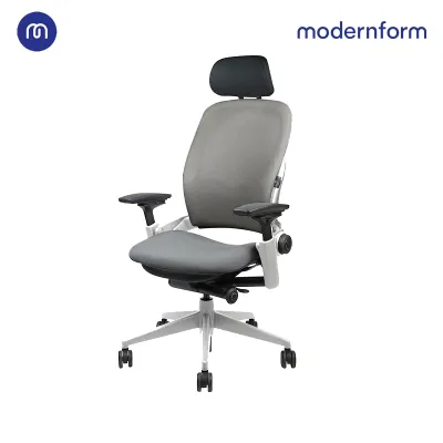 Modernform เก้าอี้ Steelcase ergonomic รุ่น Leap พนักพิงสูง ระบบโยกแบบเนเทอรัลกลายด์ ขา PLATINUM เบาะเเละพนักผ้าสีเทา เก้าอี้เพื่อสุขภาพ เก้าอี้ผู้บริหาร เก้าอี้สำนักงาน เก้าอี้ทำงาน เก้าอี้ออฟฟิศ เก้าอี้แก้ปวดหลัง