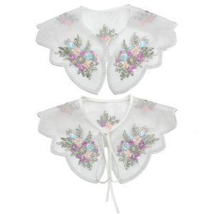 Fashionable Organza Colorful Floral Embroidered False Collar Ties Shawl Capelet for Collarless Blouse and Dress Decors