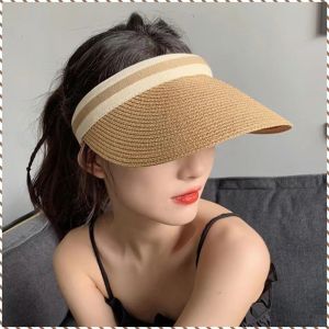 หมวกกันแดดลาเฟย สามารถจัดเก็บได้ ขยาย หมวกฟาง ยอดเยี่ยม ลายทาง เบาและระบายอากาศได้ดี ปรับได้ กันลม
