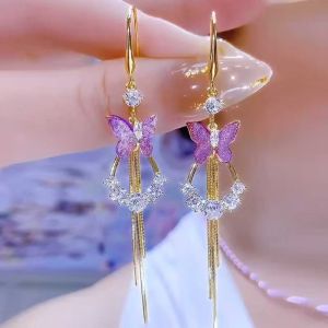 Fashionable Ring Gift 猫眼石花朵流苏耳环气质长款高级感轻奢耳坠韩国网红爆款耳饰耳钩