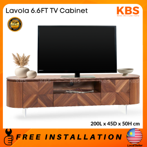 (FREE Installation+Shipping) KBS Lavola 6.6FT TV Cabinet / Oval Shape / Solid Wood / 2 Doors + 1 Drawer / Large Storage / Mid-Century Modern / 200L x 45D x 50H cm