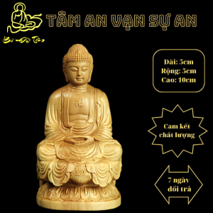 Tượng Phật A Di Đà tọa thiền đài sen chất liệu gỗ Hoàng Dương cao 10cm hàng thủ công mỹ nghệ chạm khắc tinh xảo