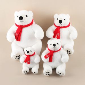 VCH Big Feet Sitting Polar Bear Plush Toy Scarf Round Belly Animal Plush Doll Accompany Toy Cartoon Stuffed Polar Bear Doll Birthday Party Decor