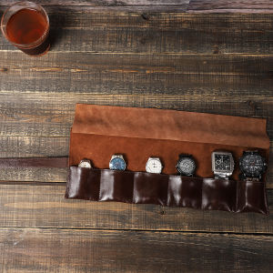 CONTACTS FAMILY High Class 6 Slot Watch Roll Case Oil Nubuck Leather Watch Box Handmade Travel Wristwatch Pouch Organizer