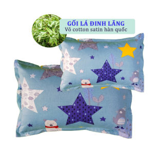 Gối lá đinh lăng cho bé sơ sinh và trẻ nhỏ vỏ Cotton Satin Hàn Quốc mềm mại thoáng mát hương thơm dịu nhẹ