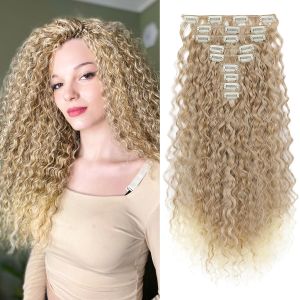 9PCS Clip in Hair Extensions 22 Inch Curly Hair Extension Long Soft Synthetic Hairpieces for Women(Almond Brown)