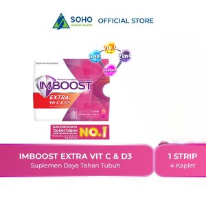 Imboost Extra Vit C & D3 Suplemen Tablet Daya Tahan Tubuh Non-Acidic Vitamini C isi 1 Strip 4 Kaplet