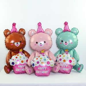 SG LOCAL STOCK 97*77cm Cute Bear Hug Cake Balloon Foil Balloons Birthday Party Decoration Kids Toy Party Supplies