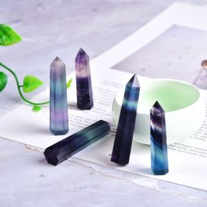 ESFDGL Energy Stone Natural Colorful Fluorite Single-Pointed Hexagonal Column Raw Stone Ornaments Natural Geometry Shape Crystal Hexagonal Single Pointed Gem Crafts