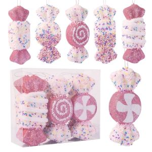 NAELIN 6pcs/Set Lấp lánh Đồ trang trí hình kẹo Giáng sinh. Hình dạng kẹo Mút Đồ trang trí treo hình kẹo Lễ hội Vòng treo Đồ trang trí hình kẹo gậy Trang trí cây thông Noel.