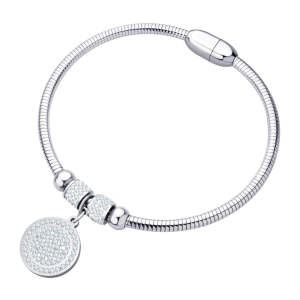 555jewelry กำไลข้อมือสแตนเลส สตีล สวยๆสำหรับผู้หญิง ห้อยด้วยจี้วงกลม ประดับด้วยเพชร CZ ดีไซน์สวย รุ่น MNC-BG533