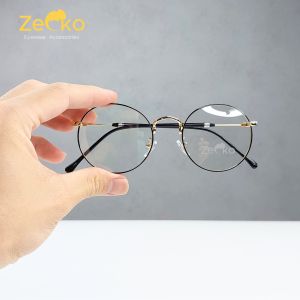 Gọng kính nam nữ tròn Zecko EGC22 gọng kim loại tròng đổi màu chống ánh sáng xanh tia UV