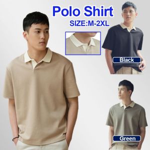 ชุดเสื้อโปโลลําลอง คอปก แขนห้าส่วน บางทรงหลวม สีขาว แฟชั่นยอดนิยม สไตล์เกาหลี สําหรับผู้ชาย