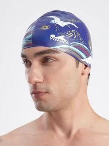 《1017》[YINGFA]หมวกว่ายน้ำซิลิโคนพิมพ์ลาย หมวกว่ายน้ำที่มีความทนทานสูง เหมาะสำหรับผู้ชายและผู้หญิงที่มีผมยาวปานกลางถึงยาว