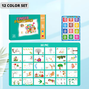 Kids Finger Painting Art Set 12/24 Colors Washable Stamp Pad with Activity Cards Book