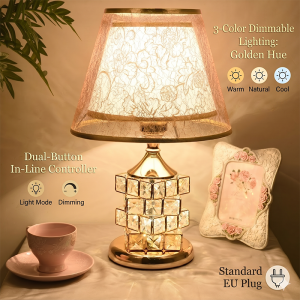 Tonys Luxury Crystal Table Lamp Gold Finish Modern Decorative Bedside Light for Bedroom Home Decor