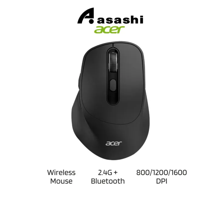 Acer EMR213 Black Dual-Mode Wireless Mouse – 2.4G + Bluetooth, 6 Buttons, 800–1600 DPI