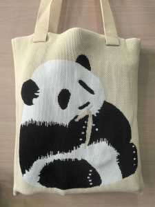 EH Knitted Canvas Woven Large Capacity Cute Animal Panda Print Light Shoulder Sling Women Tote Bag