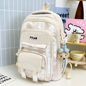 AE Korean-style backpack for middle school students high school girls stylish color-blocking college-style multi-compartment plaid backpack