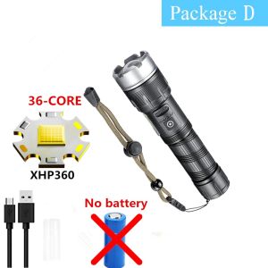 XHP360-36 core Flashlight Super Bright torchlight ultra bright Camping Lantern Zoomable Flashlight Rechargeable heavyduty original tactical flashlight emergency light long range Flashlight waterproof flashlight 1000000 lumens torchlight powerful touch
