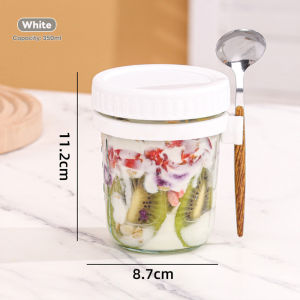 350ml Oatmeal Cup Glass Breakfast Yogurt Cereal Cup 2 in 1 Overnight Muesli Cup with Spoon Portable Oat Cup with Lid