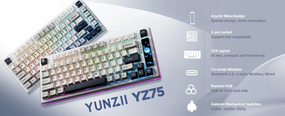 apm YUNZII YZ75 Pro White 75 Hot Swappable Wireless Gaming