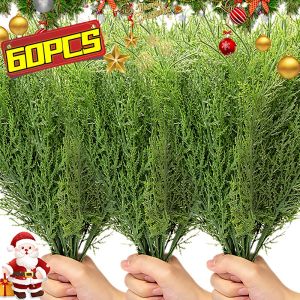 60pcs 40pcs 20Pcs Artificial Pine Branches Christmas Fake Green Plants Pine Leaves DIY Garland Xmas Tree Ornaments New Year Party Decor