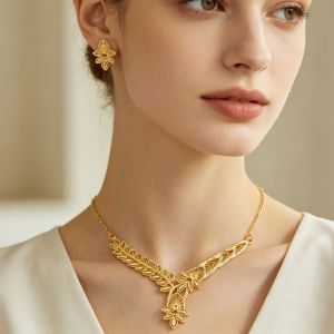 WENQI Thanh lịch Bộ trang sức hợp kim mạ vàng Cổ điển Xinh xắn Dây chuyền và bông tai Quà tặng Đa tầng Bông tai hình hoa Dành cho phụ nữ