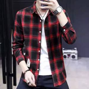 Long Sleeve Plaid Shirt for Men Slim Fit Casual Shirts Men Clothing Fashion Comfortable 2021 Spring New
