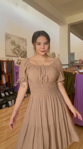 SC33 Challis Smocking Midi Linen Dress