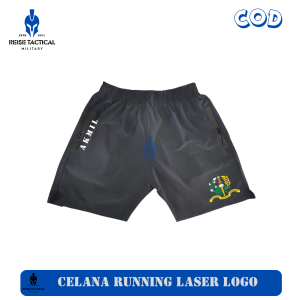 Celana Running Pria Waterproof dengan Risleting Logo AKMIL AKADEMI MILITER & Tali Pinggang Adjustable - Desain Laser Modern