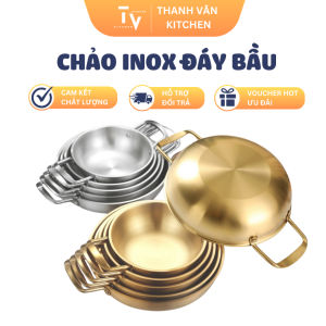 Chảo Inox Đáy Bầu Sâu Lòng Hàn Quốc TVKITCHEN Đa Năng - An Toàn Cho Nồi Chiên Hộp Nóng Rô-ti Lò Nướng (TV25)