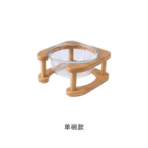 Cat Glass Bowls Pet Elevated Raised Water and Food Bowl with Wood Stand Neck Care Design For Kitten Puppy Confort Healthy Drinking Feeding Bowls