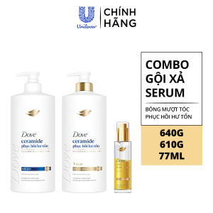 Combo 3 Dầu Gội Kem Xả Dove Ceramide Phục hồi hư tổn / Biotin Ngăn gãy rụng tóc và Serum dưỡng tóc 2 lớp 640g 610g 77ml (bao bì tùy đợt nhập hàng)