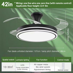 Ceiling Fan Light Nordic Modern Tri Color Chandelier Fan With Light Remote Control 42Inch 48Inch Retractable Invisible CeilingPendant Lighting For Kitchen Dining Living Room Bedroom