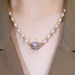 Diamond-studded Magnetic Pendant Pearl Necklace Diamond Ball Magnetic Pearl Stitching Necklace Classic Sparklin Clavicle Chain Easy To Wear