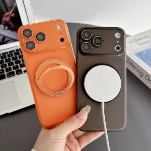 360° Rotating Magnetic Bracket Case For iPhone 17 Pro Max 15 16 14 13 12 11 Matte Translucent Shockproof Cover for MagSafe Shell