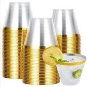50Pcs 9oz Plastic Disposable Cups Golden Rim Disposable Drinking Cups for Wedding Party Picnic