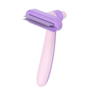 OUTOPEN Rotatable Pet Hair Removal Comb Double Row Round Steel Pins Dog Grooming Brush Durable Comfortable Grip Pet Shedding Tool For Dogs