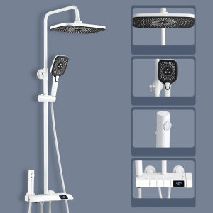 QUITE Newly Digital Piano Bathroom Shower System Wide Panel Brass Shower Faucets Mixer Luxury Gray Bathroom Shower Sets